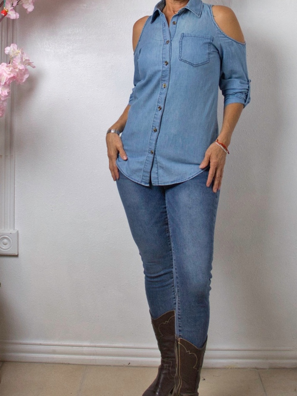 Noble U Washed Blue Denim Bottom-Down Shirt